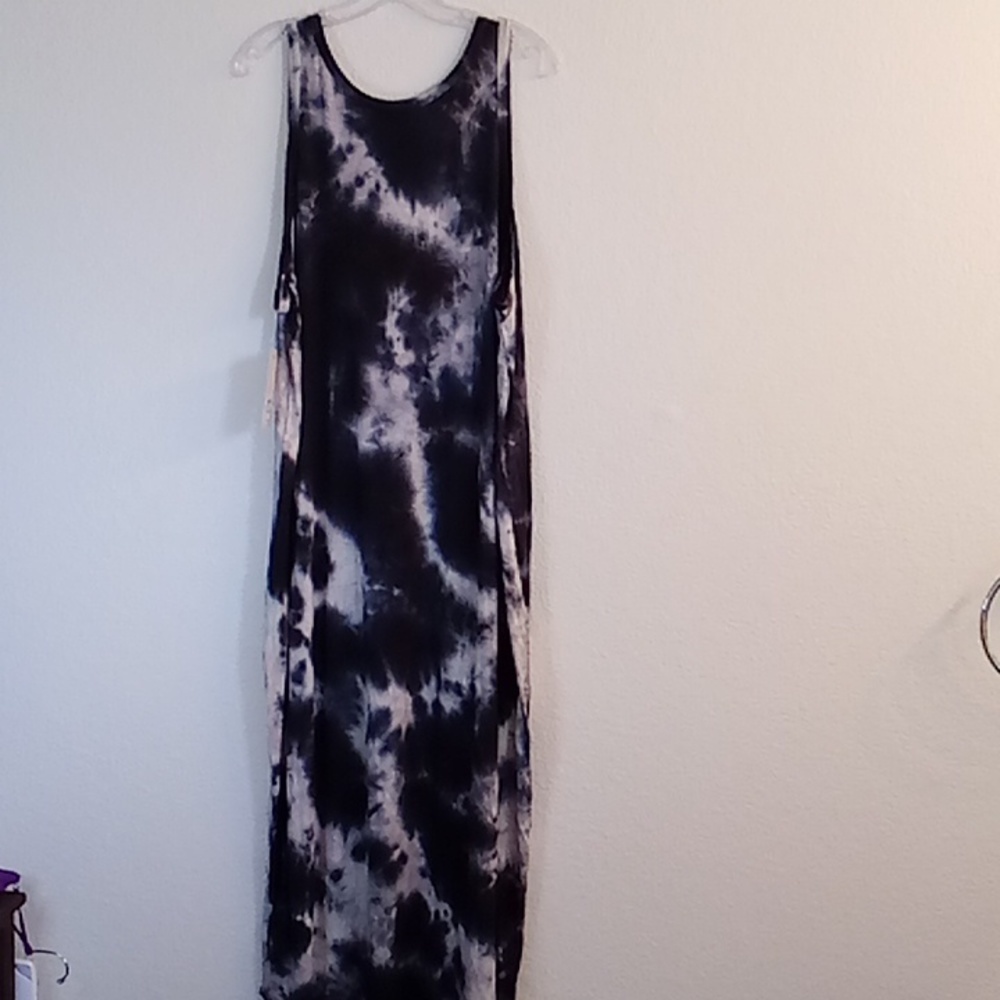 NEW Sejour Sz 3X Navy Tie Dye Round Neck Sleeveless Lounge Maxi Dress A13 X P - Picture 2 of 11